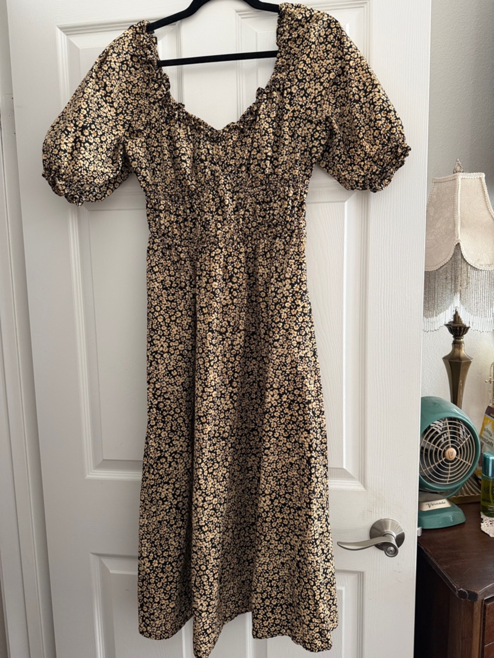 GAP Black Midi Dress with Cream Floral Print